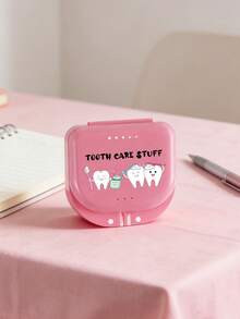牙科牙套假牙收納盒，帶牙齒圖案與「Tooth Care Stuff」字樣，護齒器收納盒，假牙盒，耐用通風牙套盒，牙套收納盒，牙科收納盒，假牙放置盒，牙科配件，假牙套，牙齒 - 彩色 - 查看 5