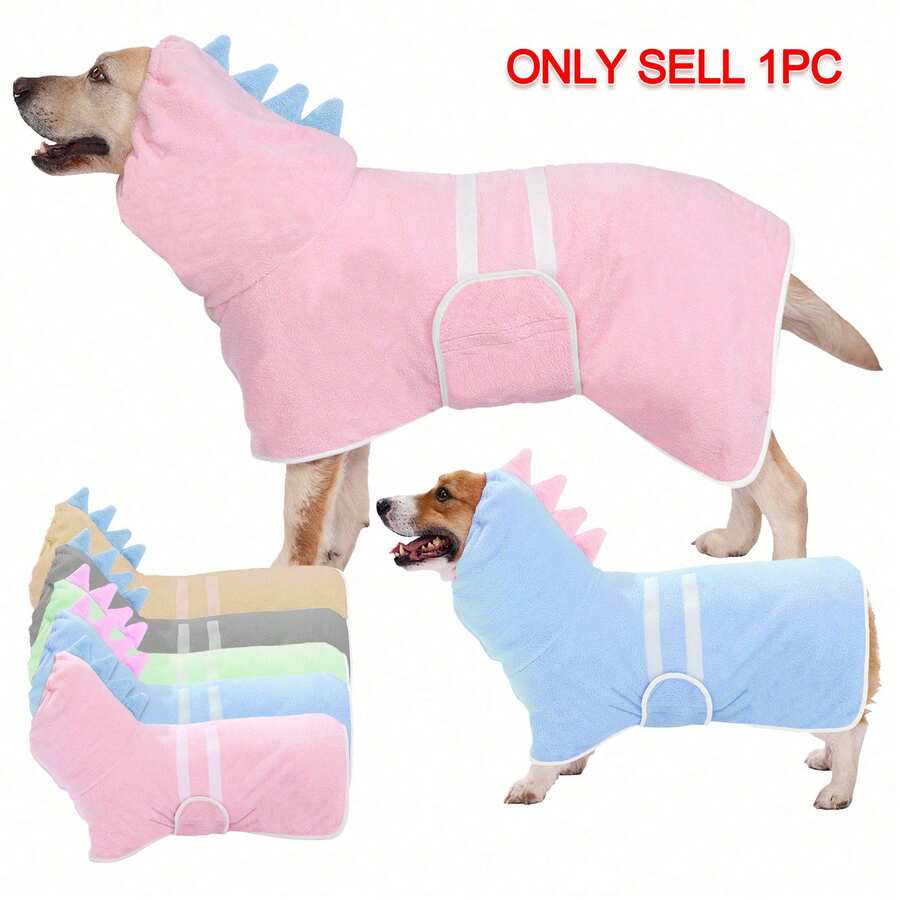 1 pieza Bata de baño con diseño de dinosaurio lindo para mascotas, de secado rápido y súper absorbente, disponible en múltiples tallas para perros pequeños, medianos y grandes, con correa ajustable, apta para uso diario en el hogar, disponible en varios colores