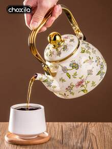 choxila 1pc Enamel Kettle, Luxury Floral & Bird Porcelain Tea Pot With Gold Edge, Middle Eastern Style Coffee Pot, 1L/1.2L/2.5L Universal For Gas And Induction Cookers, Suitable For Home, Family Gatherings, Banquet Halls, And Restaurant Service. - Flower and Bird Ceramic Teapot - View 7