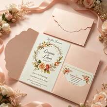 10pcs Tri-Fold Pocket Wedding Invitation Cards With Envelopes, Minimalist Style Suitable For Engagement, Baptism, DIY Invitations, Size 5*7 Inches, Pocket Invitations, Christmas Cards - 10Pcs - View 7