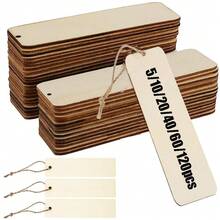 5/10/20/40/60/120pcs Blank Wooden Bookmarks, DIY Rectangular Wooden Tags With Strings, Suitable For Wedding, Birthday Party, Country Style Holiday Book Decoration - Multicolor - View 11