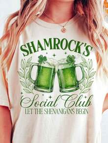 1 Piece Shamrock's Social Club PNG, St. Patrick's Day PNG Designs, Retro St. Patrick's Day Beer Mug, Funny, 180g 100% Cotton - 白色 4 - 查看 1
