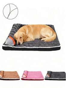 LANGXINGCS 1pc Short Plush Soft Comfortable Pet Bed Mat With Neck Pillow, Removable Zipper Pet Pad For Dogs And Cats, Suitable For Large, Medium And Small Pets Sleeping And Resting - Multicolor - View 1