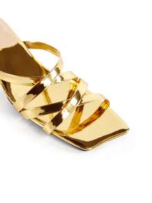 Rollcall Women's Square Toe Criss-Cross Strap Gold High Heel Sandals, Casual Versatile Open Heel Mule Sandals For Summer - Gold - View 6
