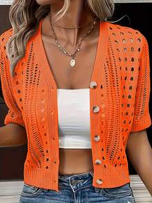 Cardigán de Manga Corta para Primavera y Verano - Naranja - Ver 3