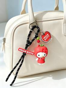 MINISO Sanrio Hello Kitty 蘋果主題鑰匙圈，可愛角色迷你公仔包飾吊飾，附黑色編織繩掛帶、蘋果壓克力吊墜與金屬掛鉤，背包錢包配件，開學禮物 - 樣式 1 - 查看 4