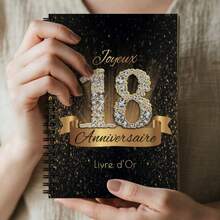 1件優雅法式生日紀念相簿－黑金閃亮18週年紀念日記本，螺旋裝訂賓客簽名簿與紀念冊，便攜式派對企劃本，適合女性、女孩、青少年，生日派對裝飾與學校用品 - E - 查看 4