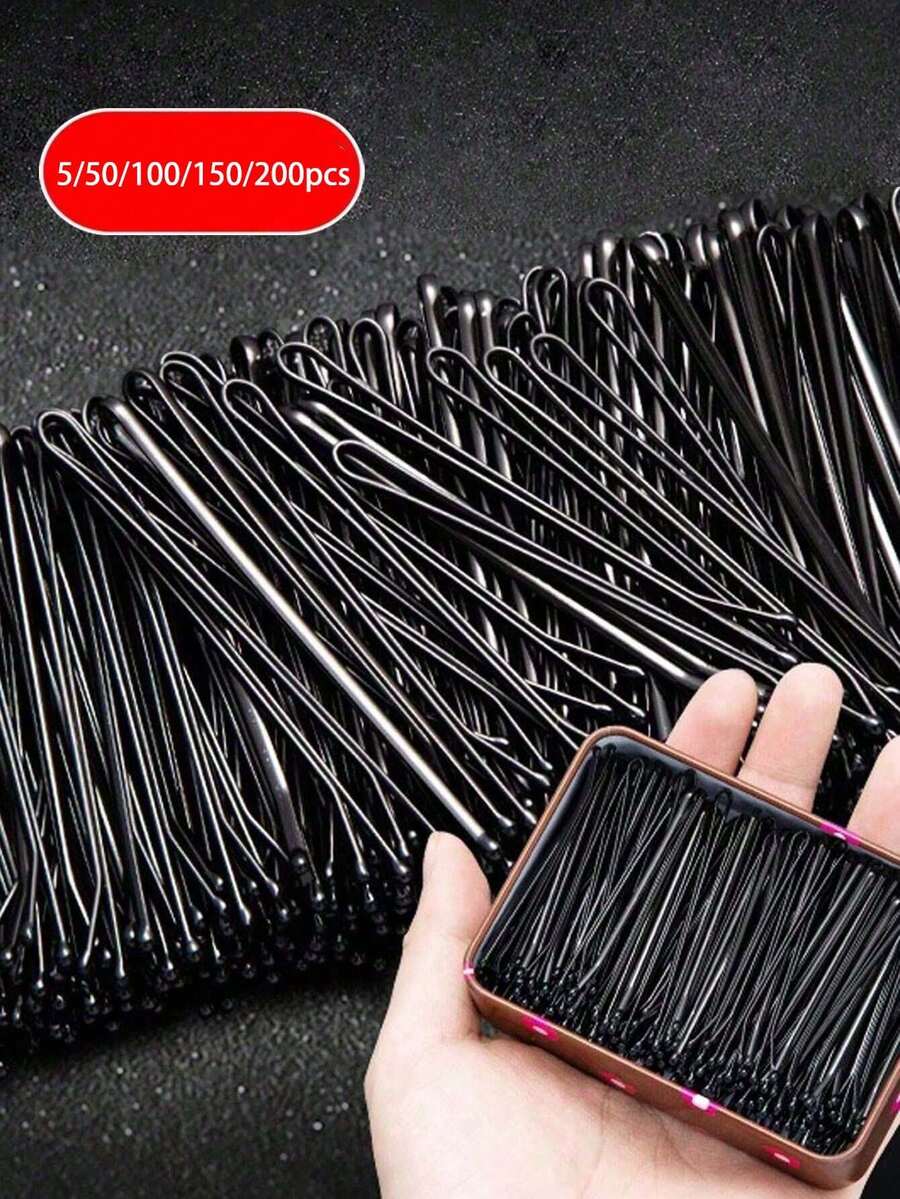 5/50/100/150/200 peças Clipes de cabelo pretos para mulher, clipes laterais, ganchos de cabelo, ganchos de cabelo em forma de U, acessórios de clipes de aço - Multicolorido - Ver 1