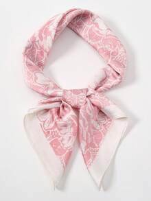 1pc Floral Print Casual Polyester Scarf, Suitable For All Seasons - Pink - View 5
