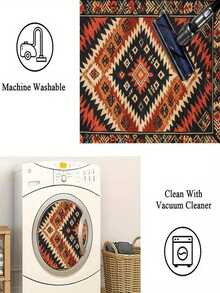 1 pieza Alfombra de terciopelo de cristal ultrasuave, alfombra de estilo persa vintage bohemio - Suave, antideslizante, lavable a máquina, tapete de poliéster con patrón geométrico colorido - Multicolor 9 - Ver 24