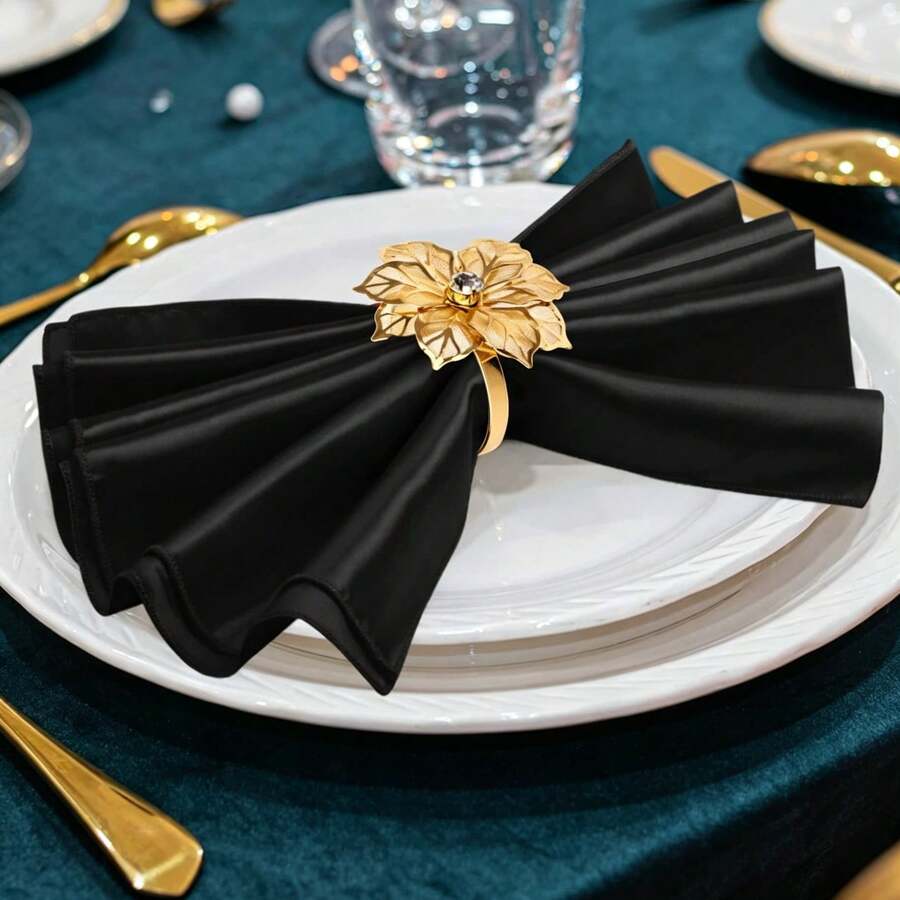 8/10/16pcs Satin Napkin 30*30cm/11.8*11.8inch Classic Solid Color Design Elegant Perfect For Daily Home Dining Holiday Celebrations Birthday Parties Wedding Receptions Bridal Banquets - Black - View 1
