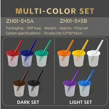 Bộ 5 cốc đựng sơn chống tràn có nắp màu và cọ, cốc rửa cọ chống tràn, cốc đựng nước vẽ tranh, dụng cụ thủ công mỹ thuật cho sơn acrylic và màu nước, đồ dùng thiết yếu cho lớp học - A - Xem 3