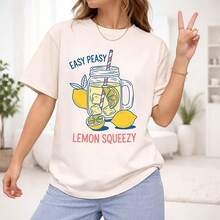 Wo's T-Shirt Easy Peasemon Squeezy Printed Tee Shirt For Woman, Casual Tops, Lightweight Breathable Round Neck Wo Tops, Short Sve Tees For Summer - 白色 - 查看 1
