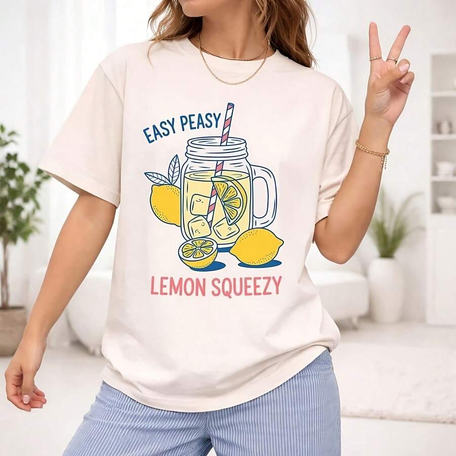 Wo's T-Shirt Easy Peasemon Squeezy Printed Tee Shirt For Woman, Casual Tops, Lightweight Breathable Round Neck Wo Tops, Short Sve Tees For Summer - 白色 - 查看 1