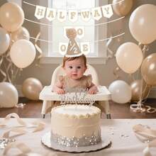 Brown 1/2 Half Birthday Party Supplies Set, Felt Hat And Banner Combo For Baby Milestone Celebration - Color - View 6