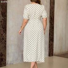jianchaimaoyi02 Roveilla Vestido casual y elegante de talla grande con lunares franceses, volantes y cintura anudada, bajo con abertura, para fiesta de té de verano en color rosa con lunares - Blanco - Ver 3