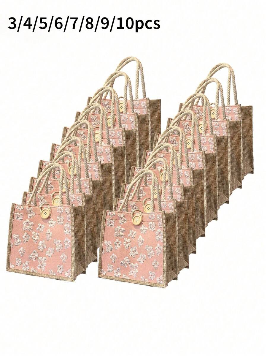 3/4/5/6/7/8/9/10pcs Linen Tote Bags - Blank, Reusable And Customizable DIY Design. Perfect For Weddings, Corporate Events, Back To School And Teacher Gifts. - Multicolor - View 1
