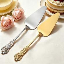 1/2pcs Elegant Cake Server Set, Retro Embossed Handle Cake Knife And Spatula, Durable Dessert Serving Tools For Afternoon Tea Celebration Wedding Party - View 3