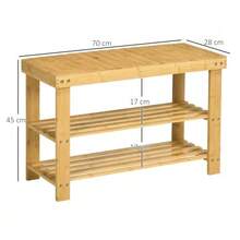 Bamboo Shoe Bench/Entryway Bench With 3 Shelves For 6 Pairs Of Shoes, Shoe Rack 70 X 28 X 45 Cm, Natural Storage Solution - 自然色 - 查看 3
