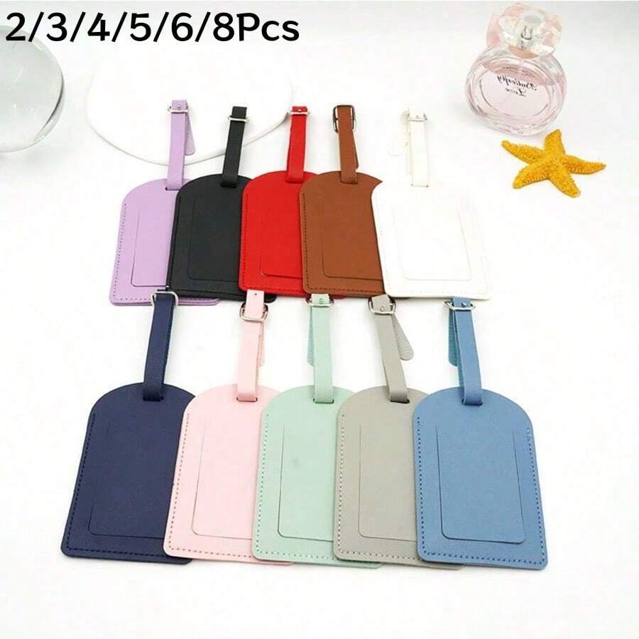 2/3/4/5/6/8Pcs Thickened Wear-Resistant PU Leather Luggage Name Tag With Metal Buckle Reinforced Adjustable Strap Travel Luggage Tag Essential For Business Trips And Checked Baggage, Can Write Information, Boarding Pass, Multiple Colors Available, Random Color
