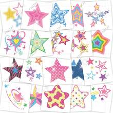 FTVLTAT Glitter Star Temporary Tattoo Stickers 20pcs/Pack, Waterproof Shiny Star Tattoos, Easy To Peel Long-Lasting Body Art, Colorful Glitter Star Pattern, Suitable For Birthday Party, Holiday, Cosplay, Daily Decoration - Multicolor - View 1