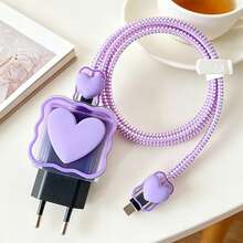 Heart-Shaped Data Cable Protector + Storage Bag Data Cable Protector Compatible With Samsung 25W Charger Protective Case Anti-Breakage Anti-Scratch Dirt-Resistant - Multicolor - View 5