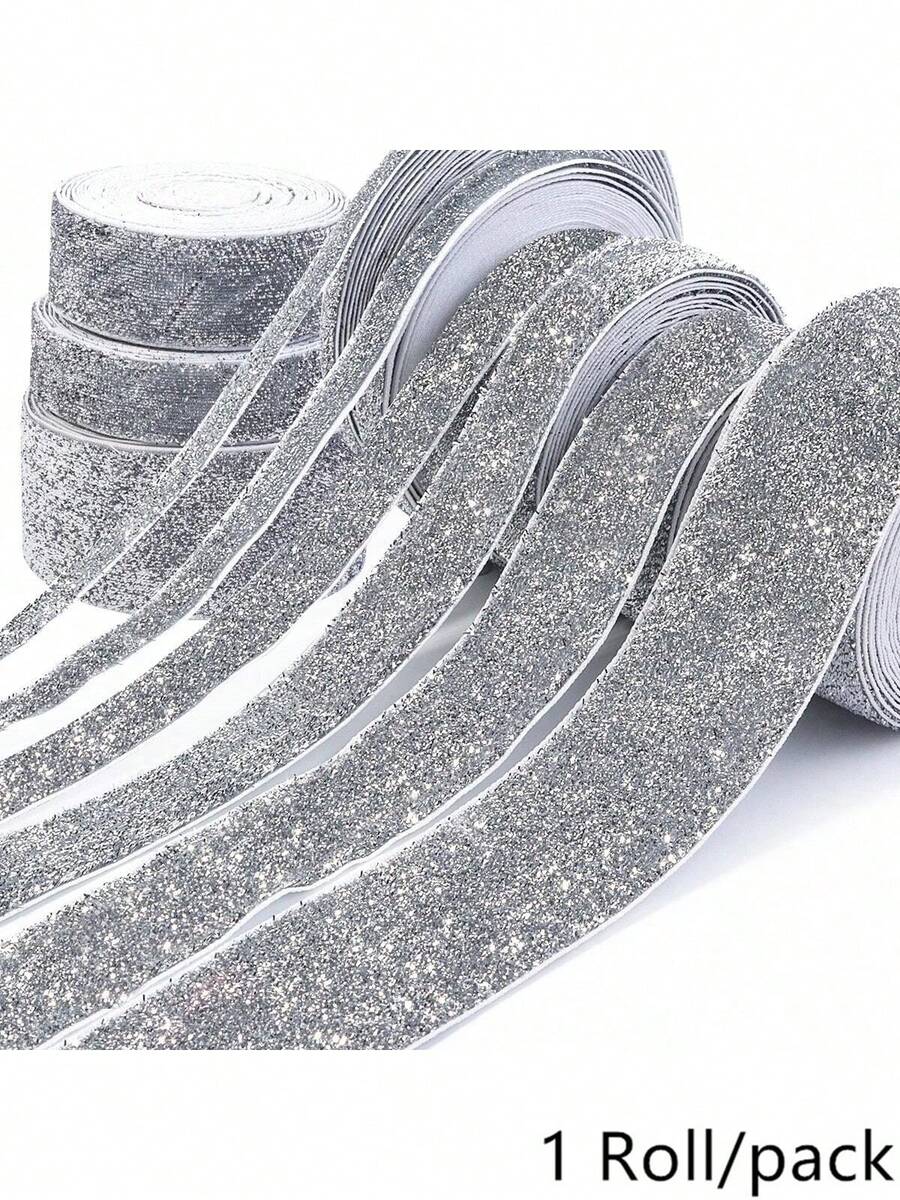 7-38mm 1 Roll Silver Gray Glitter Velvet Ribbon, Suitable For Christmas Gift Wrapping, Holiday Decoration, Colorful Onion Velvet Glitter Webbing