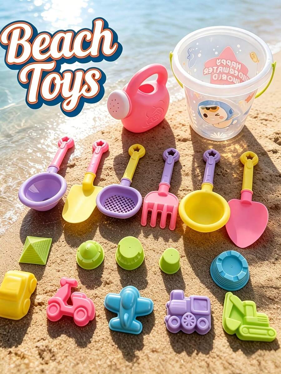 18pcs Beach Toy Set - Kids Outdoor Toys, Children's Beach Toys, Summer Amusement Park Beach Fun House Play, Includes Beach Bucket, Shovel, Sand Molds, Sand Rake, Watering Can, Outdoor Beach Toys, Kids Tent, Kids Beach Supplies, Perfect Summer Gift For Children, Accessory Colors Random