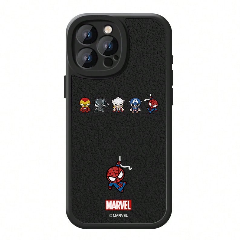 Miniso Marvel Black Panther, Spider-Man, Iron Man, Captain America, Thor Phone Cases Are Compatible With IPhone 17 Pro Max/17 Pro/Air/16 Pro Max/15 Plus/14/13/IP 17/15 Pro/12 Pro/11/16 Plus. These Drop-Proof And Scratch-Resistant Protective Cases Are Compatible With Apple Devices. - Black - View 1