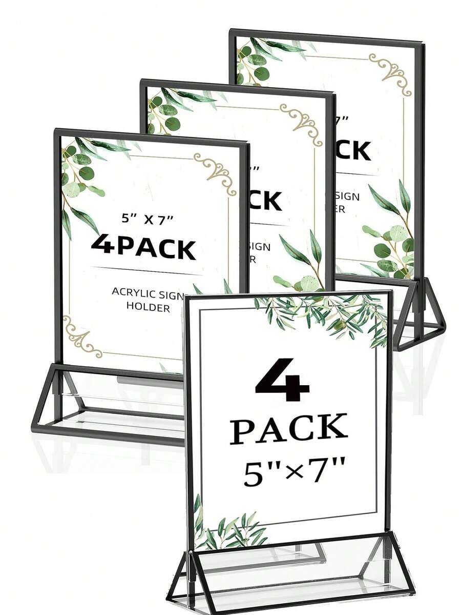 4/2/1 Pack Acrylic Sign Holder 5x7 Inch - Double-Sided Tabletop Frame For Wedding Table Numbers, Restaurant Menu, Christmas Photos, Graduation, Birthday Party, BabyShower (With Removable Sticky Dots) - Clear Photo/Price/Menu Display Stand - Multicolor - View 1