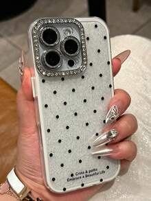 Glänzende Handyhülle mit Polka-Dot-Pailletten, kompatibel mit iPhone 17 Air 16 15 14 13 12 11 Pro Max 16 15 14 Plus 16 Pro Max 15 Pro Max, süße einfarbige Sommer-Bonbon-Farbe Rückseite - Weiss - Übersicht 4