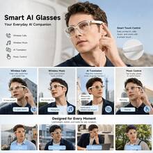SENBONO AI Translation Smart Glasses, Unisex, Music Playback Control, Hands-Free Calling, Volume Control, Built-In Microphone, Convenient For Listening To Music And Managing Calls, Fashionable Glasses, Suitable For Office, Travel, Wireless Glasses - View 2