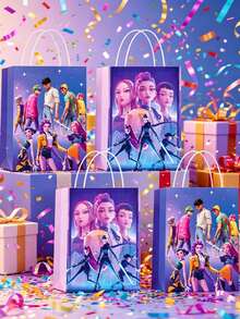 12入卡通動漫主題 K-Pop DemonHunters 圖案禮品袋，動漫角色圖案周邊節日糖果袋，適合生日派對、主題派對禮物包裝袋 - 彩色 - 查看 7