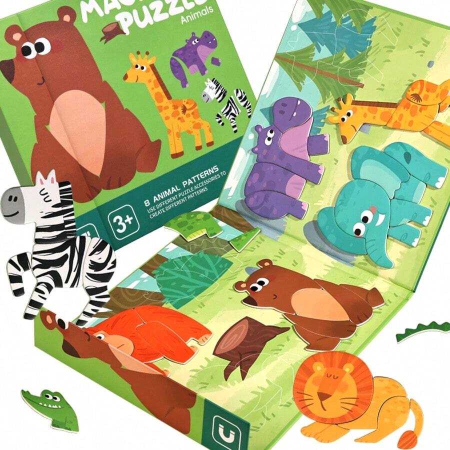 1 Set Animal Magnetic Puzzle, Educational Science Toy For Kids, Forest Theme Cartoon Animal Shapes, Early Learning Magnetic Puzzle Board, Develop Hand-Eye Coordination And Concentration, Parent-Child Interaction Desktop Game