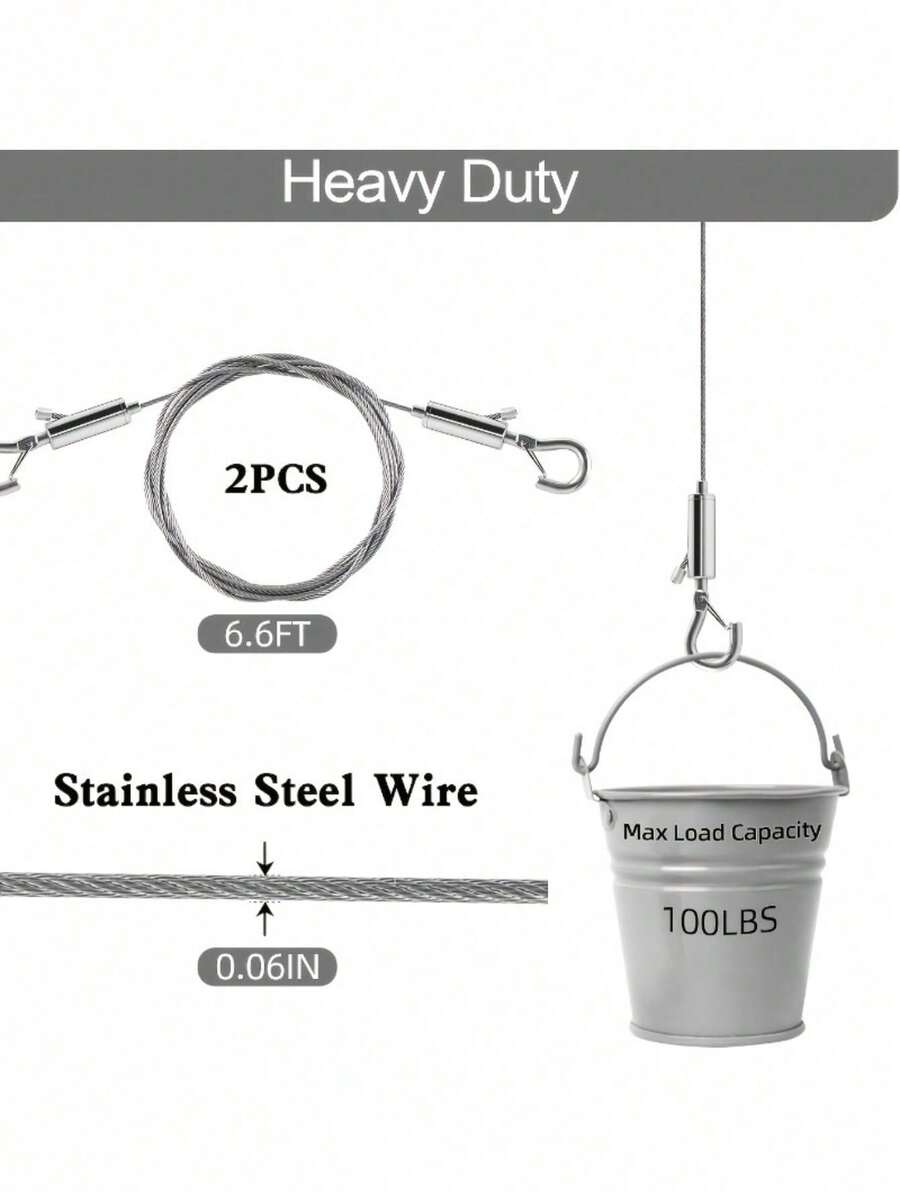Heavy Duty PVC Coated Steel Wire Rope, Multipurpose Clothesline And Dog Tie-Out Cable With Carabiner Clips,Adjustable Metal Buckle Rope, Clothesline, Suitable For Curtains, Outdoor Use, With Metal Buckle