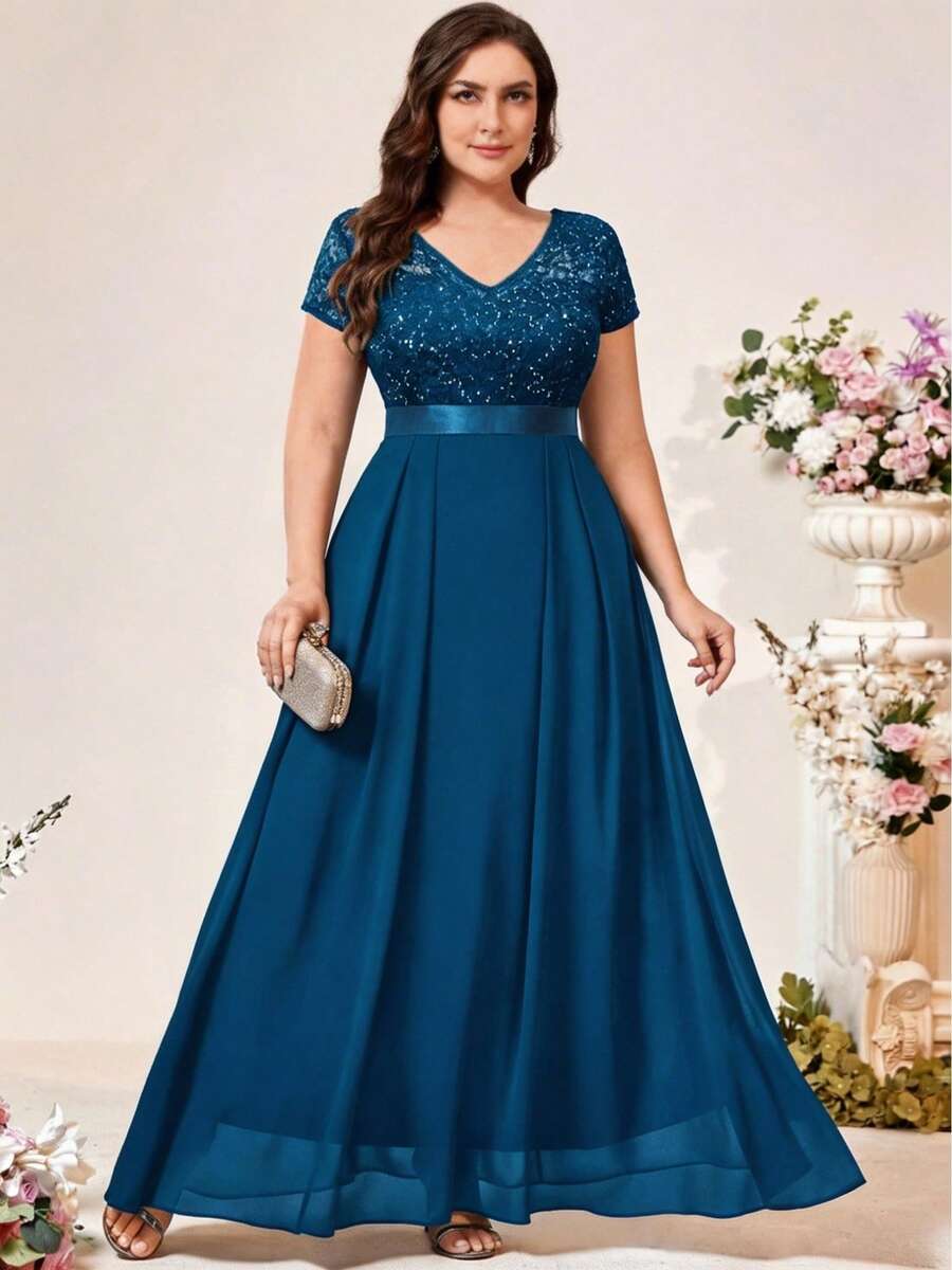 Plus Size - Women's Plus Size Lace Dress With Open Back And Fitted Waist - Army Green - View 1