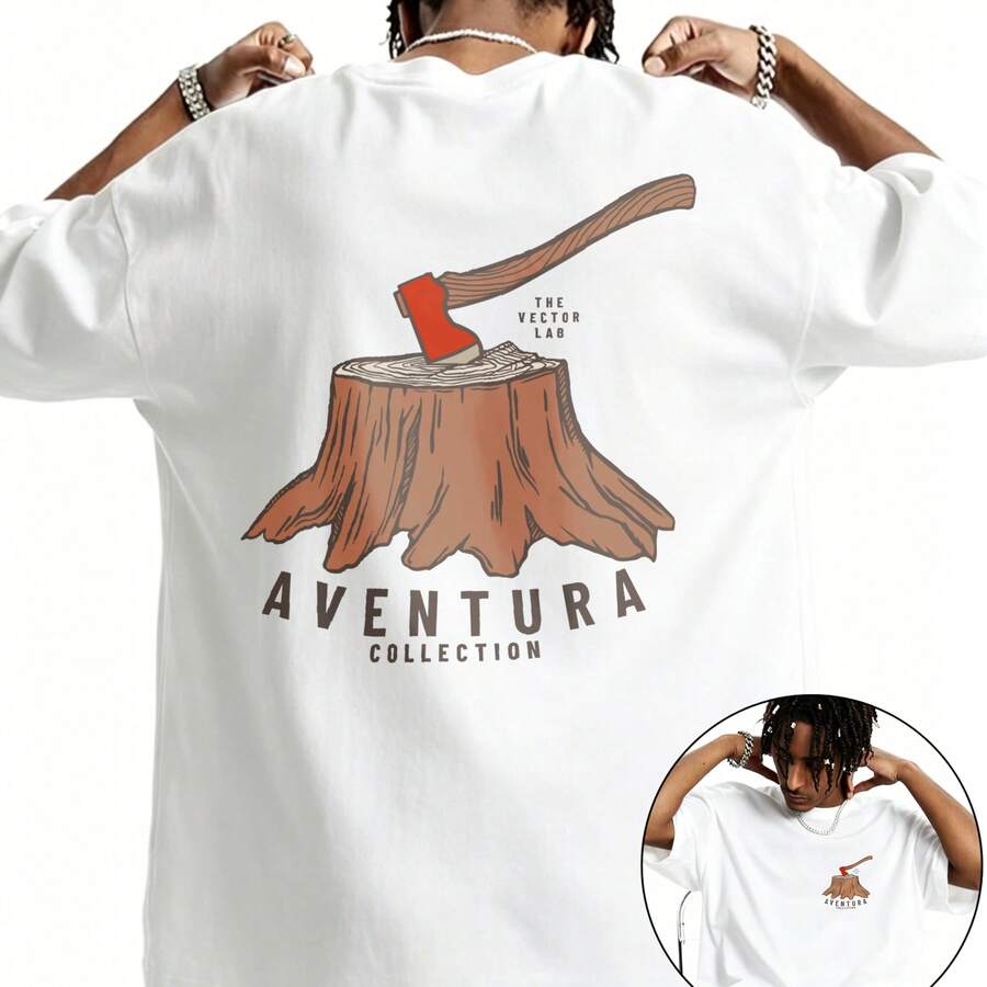 180g Cotton Print Tree With Axe And Trunk AVENTURA COLLECTION White T-Shirt Summer Outdoor Camping Adventure - White - View 1