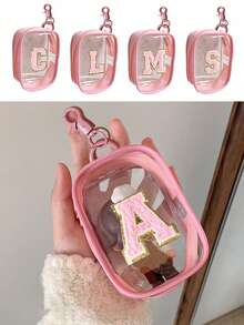 Portable Mini Transparent Zipper Storage Bag, Towel Letter Embroidery Pouch, Multi-Functional Compact Organizer With Keychain, Earphone Charger Data Cable Storage Box, Transparent Travel Accessory For Small Items, Suitable For Jewelry Bracelet USB Data Cable Storage, Ideal For Women Girls Daily Commute, Travel, Back To School, Gift - Multicolor - View 10