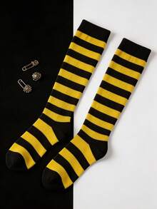 1-Pair Women's Yellow And Black Striped Over-The-Knee Socks, Suitable For Parties And Carnival, And Comfortable - Multicolor - View 4