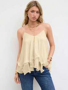 Women's Tank Top Elegant Chiffon Sleeveless Flowy Layered Cami Top - 杏色 - 查看 8