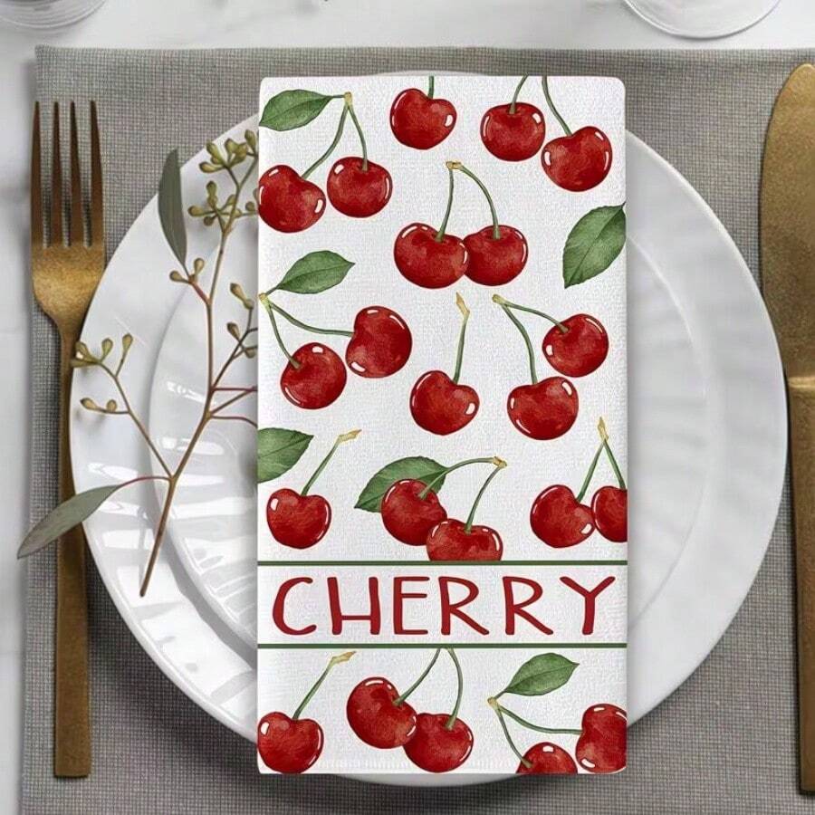 2 Packs Cherry Kitchen Towels, Gingham Check & All-Over Print. Absorbent, Quick-Dry, Lint-Free Polyester Microfiber, Machine Washable. Great For Cleaning, Drying Dishes & Summer Decor.