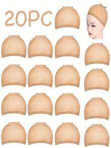 20pcs Elastic Breathable Wig Caps For Women, Lace Front Stocking-Style Bald Caps Set, Suitable For Daily And Professional Wear, Christmas Gift - Beige - View 1