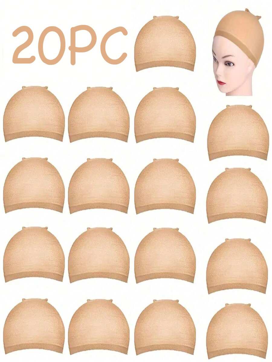 20pcs Elastic Breathable Wig Caps For Women, Lace Front Stocking-Style Bald Caps Set, Suitable For Daily And Professional Wear, Christmas Gift - Beige - View 1