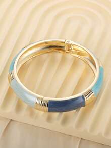 1PC Vintage Opulent Gold-Plated Wide Enamel Hoop Color-Banded Cuff Braceletfor WomenWeddingY2K Party Daily JewelryLovers Art Collectors - Bracelet - View 13