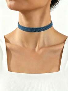 1 Set/3 Pieces Vintage Style Choker Necklace Fashion Denim Neck Ring Suitable For Women Daily, Party, Travel Wear - Neck Ring Set - View 2