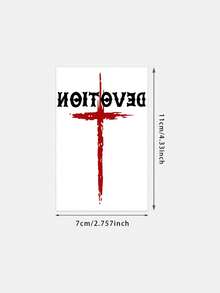 1 Pc Bold "Devotion" Gothic Lettering With Red Cross Temporary Tattoo Sticker, Waterproof Long Lasting Fake Tattoo, Mystical Streetwear Body Art For Forearms & Wrists - Multicolor - View 5