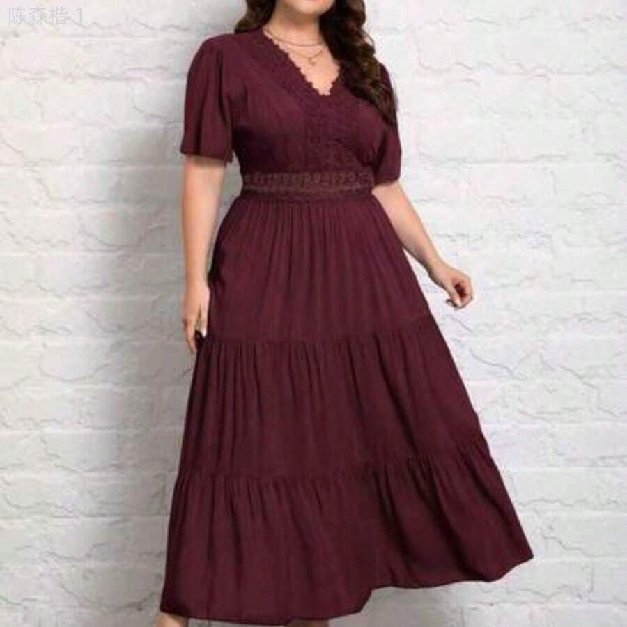 jianchaimaoyi02  VCAY Talla grande Vestido con encaje bajo a capas - Rojo violeta - Ver 1