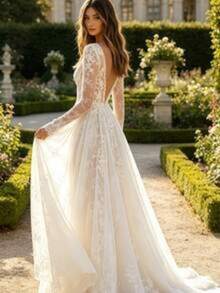 Romantic Lace Maxi Dress For Women 2026 Long Sleeve Sexy V Neck Beach Vacation Resort Party Dinner Gown - 白色 - 查看 3