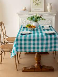 1 pieza Mantel rectangular a cuadros, Mantel lavable con estampado digital de cuadros búfalo, Adecuado para picnic al aire libre, sala de estar, cocina y cena de vacaciones, Mantel rectangular beige y blanco - Azul profundo - Ver 6