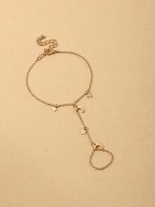 1pc Fashion Minimalist Star & Moon Pendant Finger Chain, Teen Daily Party Accessory - Gold - View 3